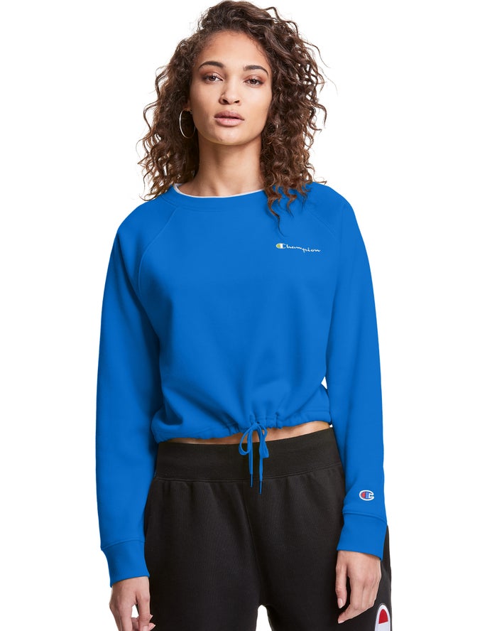 Sudadera Champion Mujer - Campus Fleece Cropped Crew Embroidered Script Logo ( Azules ) 5708624-XB